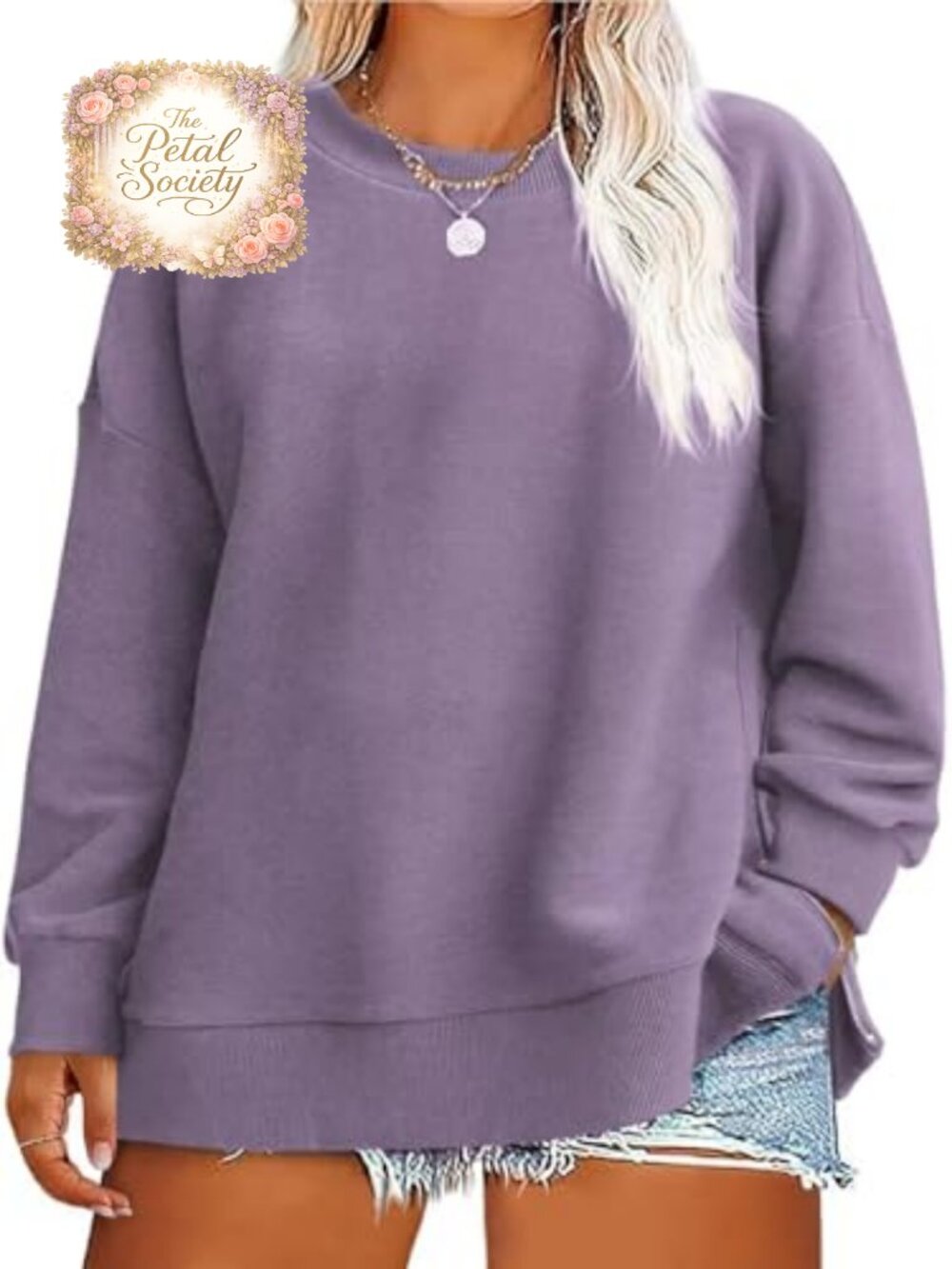 Plus Size Oversized Long Sleeve Crewneck Side Slit Zipper Sweatshirt Pullover